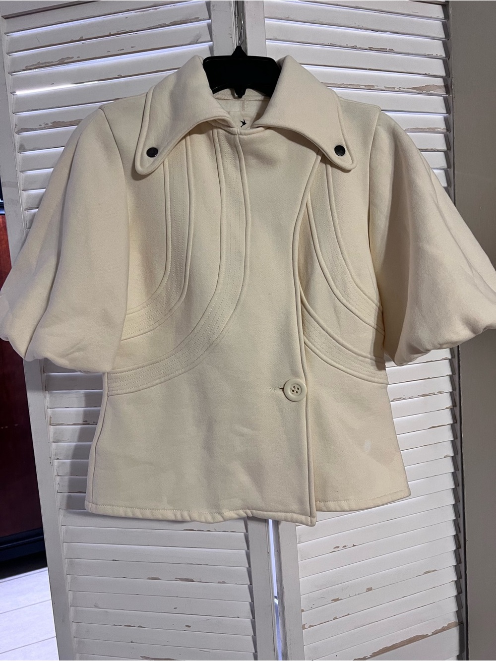 Forever 21 Cream Short Pea Coat with Sculpted Seams Cotton Vintage